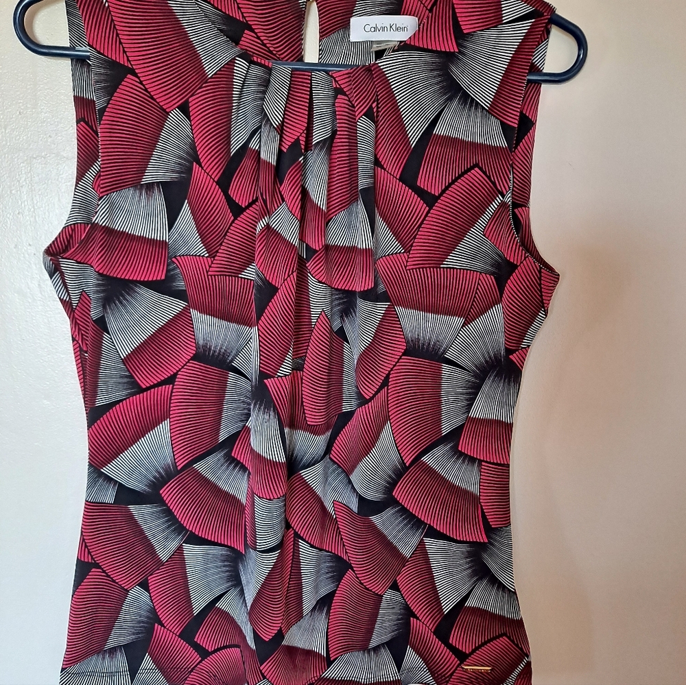 Calvin Klein Pink and Black Patterned Blouse